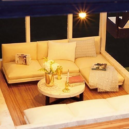 Kit per casa delle bambole in miniatura - ZGEER - Appartamento con piscina - Carillon a LED - Fai da te