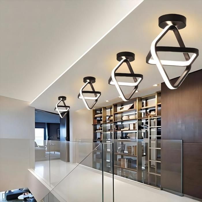 Lámpara de techo LED moderna WOTTES - Diseño geométrico, negra - para sala de estar, baño - Blanco cálido - 1 unidad Ø25*26CM