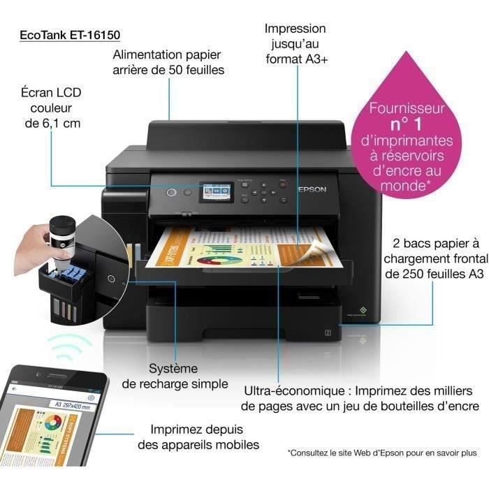 Impresora monofunción - EPSON - EcoTank ET-16150 - Inyección de tinta - A3/A4 - Color - Wi-Fi - C11CJ04401