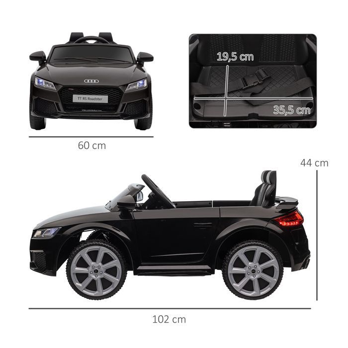 Electric car - HOMCOM - children's Audi TT RS 12V 30W speed 3 km/h remote control LED - PP - black
