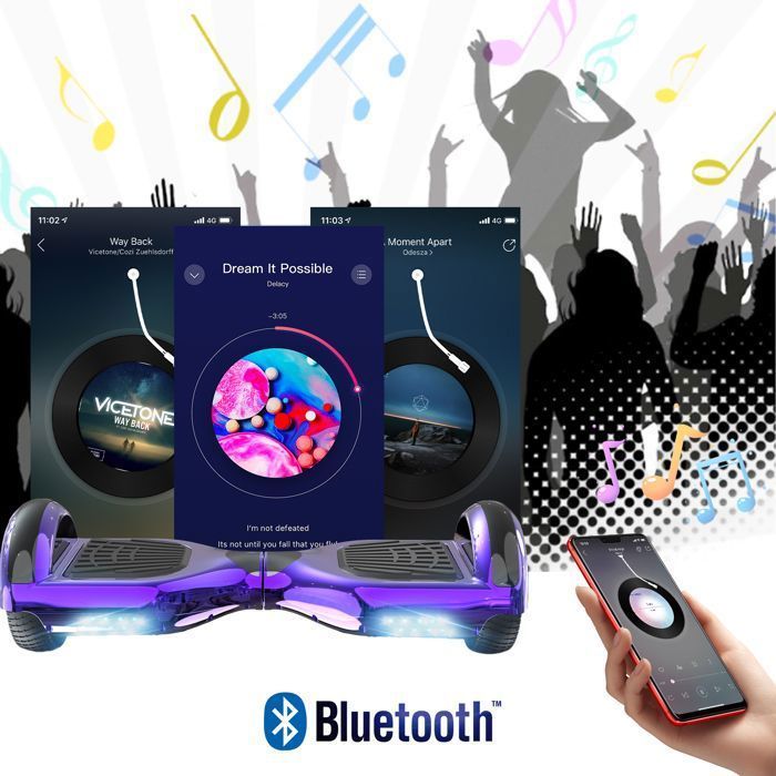 Hoverboard da 6,5 pollici con Bluetooth e LED - RCB - Regalo perfetto per bambini - Viola cromato