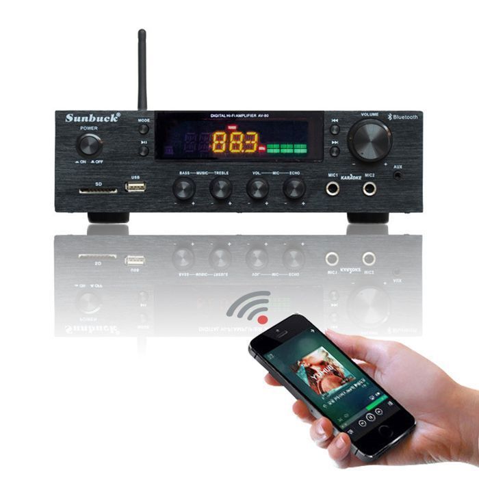 600W 220V Bluetooth HiFi Amplifier, Bluetooth Stereo Audio Power Amplifier with USB, SD Card Slot, and FM Radio - Black