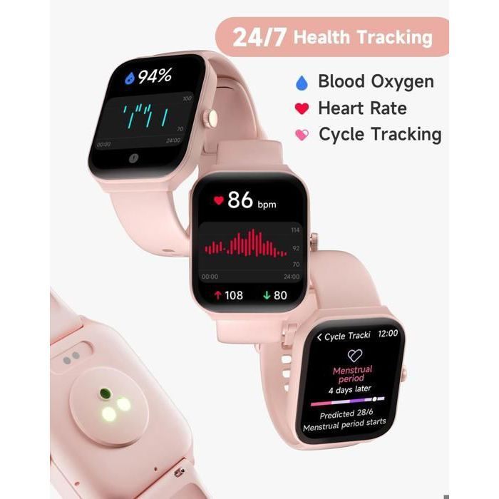 Montre intelligente femme rose étanche IP68, écran 1,95 pouces tactile, répondre/passer des appels, tracker d’activité physique comp