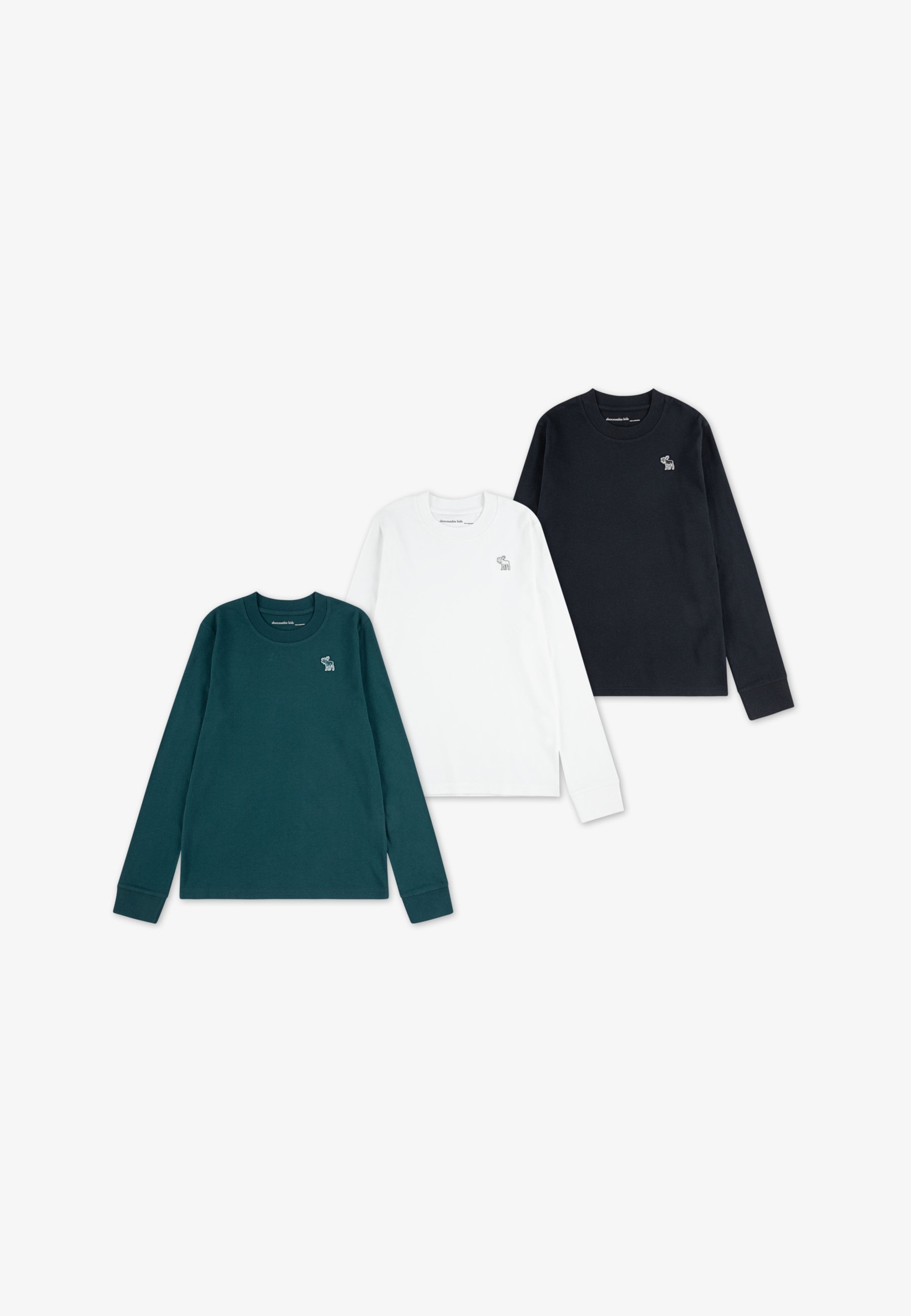 Abercrombie & Fitch TEE 3 PACK - Top met lange mouwen - dunkelgrau/dunkelgrün/weiß