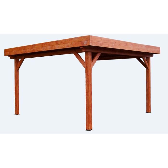 Toldo de techo plano con cubierta de chapa de acero, 12,53 m², 4 postes - Madera - Marrón - 200 cm - Teja