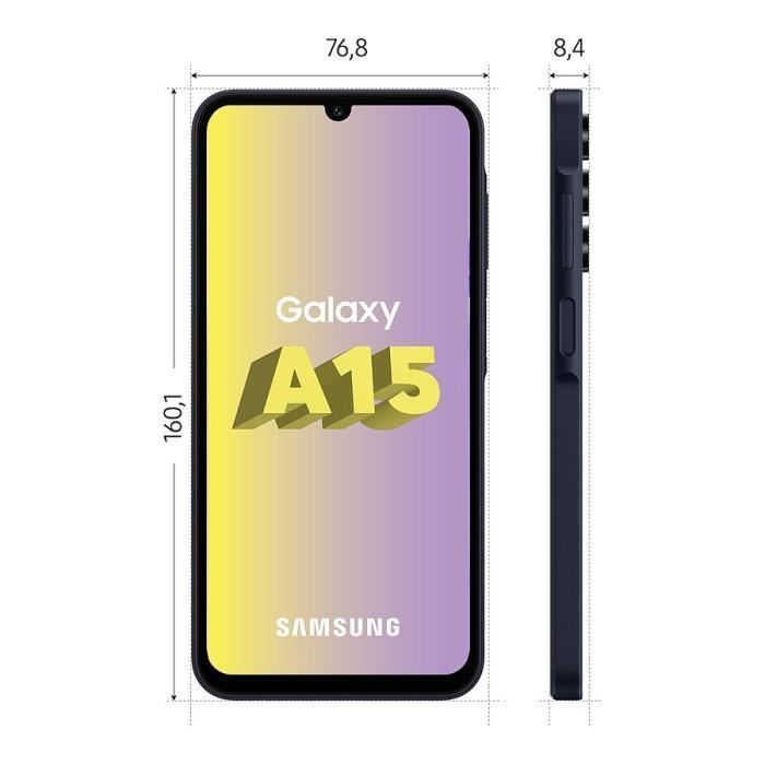 Smartphone SAMSUNG Galaxy A15 de 128 GB, color azul medianoche.