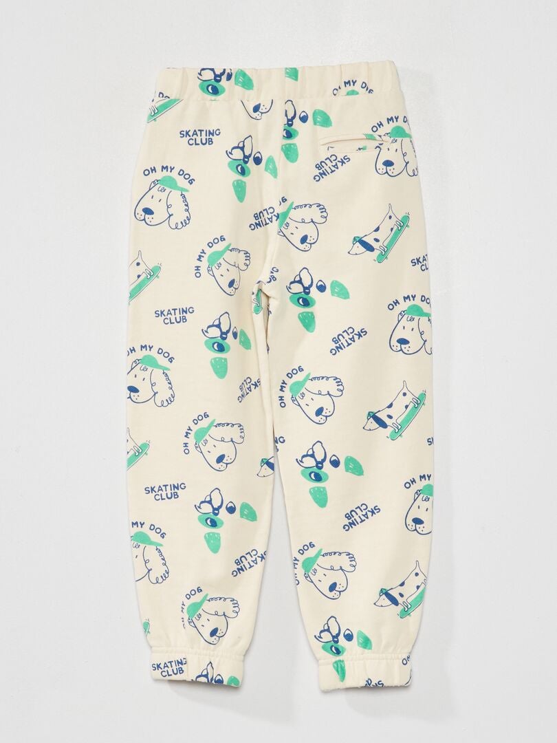 Bedrukte fleece joggingbroek - WIT