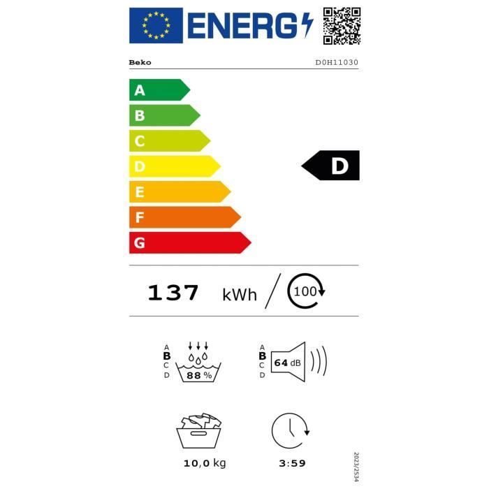 BEKO b300 Eco sense heat pump tumble dryer D0H11030 - 10 kg - W60cm - White