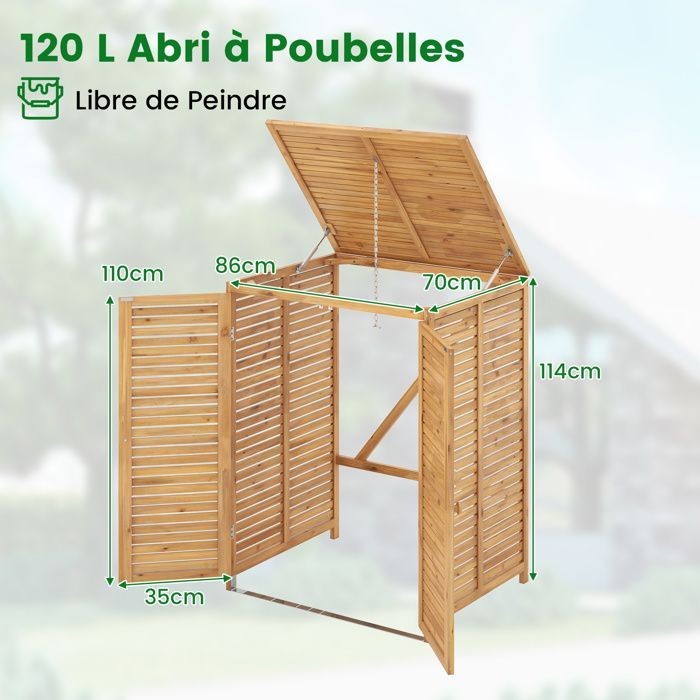 Tuinafvalbakhoes - RELAX4LIFE - 120 L - Sparrenhout - Scharnierend deksel - Metalen ketting - Afsluitbare deur