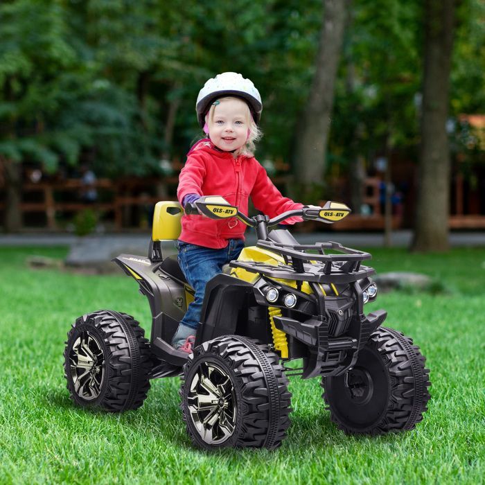 Elektrisches Kinder-Quad – HOMCOM – 12 V, max. 8 km/h – Licht- und Soundeffekte – Gepäckträger vorne – Metall PP – Gelb/Schwarz