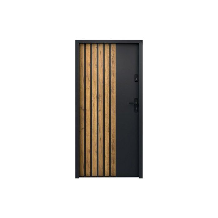 Puerta frontal de acero macizo de 207 x 100 cm (alto x ancho) - Antracita con vetas efecto roble - 55 mm de espesor - Apertura a la izquierda - COBRITA