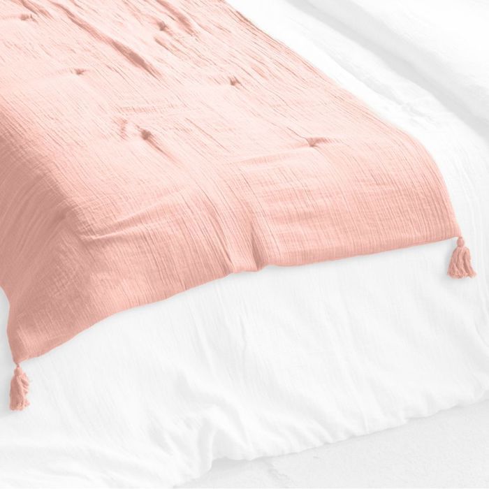 Caminho de cama 90x200 cm em gaze de algodão rosa