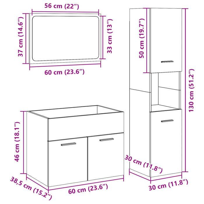 vidaXL 3-piece bathroom furniture set in Sonoma oak, bathroom cabinet, bathroom cupboard, furniture 3324993