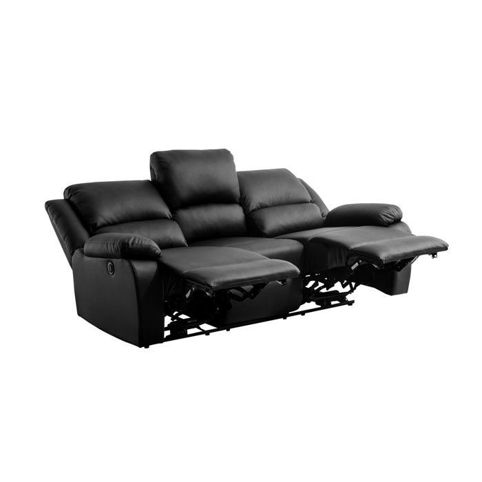 Sofá reclinable eléctrico de 3 plazas LEO en piel sintética - Negro - 193 x 93 x 96 cm - LOUNGITUDE