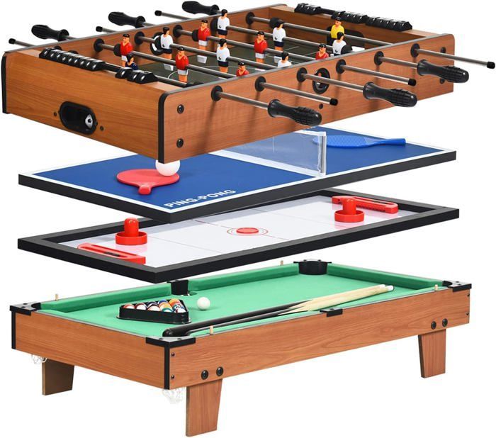 GOPLUS Table Multi-jeux, Table de Jeu Combinée 4en1 avec Accessoires, Plateaux Empilables de Billard, Air Hockey, pour Salle de