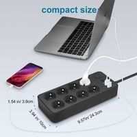 Fantec 8-fach Steckdosenleiste – 2000 W, 10 A – 4 USB-A + 1 USB-C – Überspannungsschutz