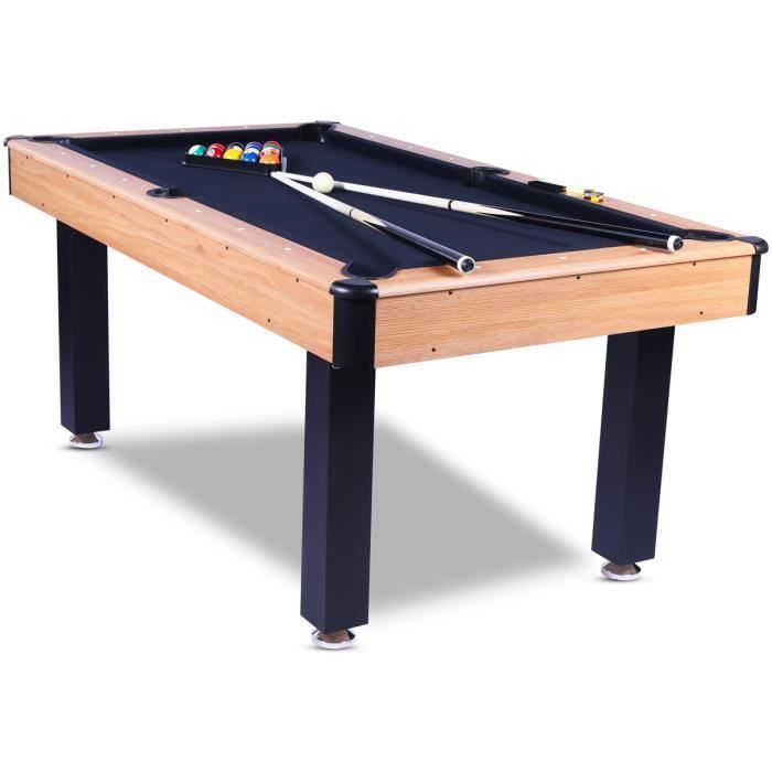 Billard américain 6ft Vegas bois clair - 184x102x82cm - Tapis de jeu noir