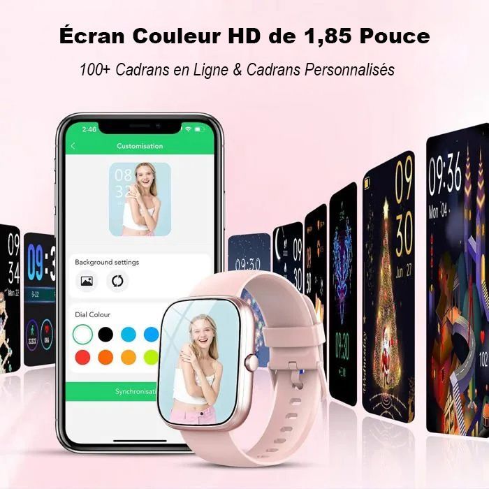 Blackview Montre connectée Femme avec Appels Bluetooth, 3 Bracelets, Gestion de la santé, Étanche 5M,Rose
