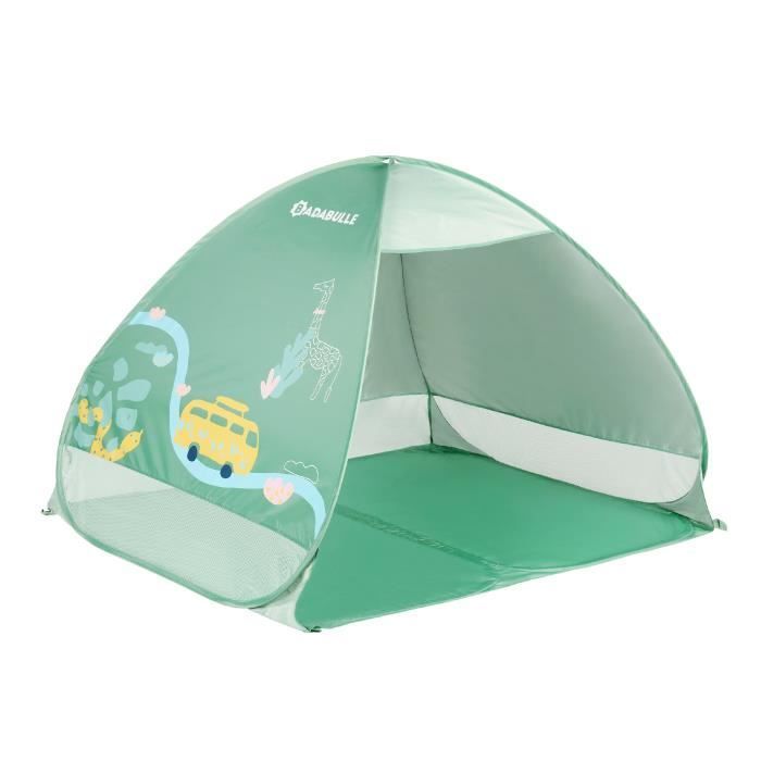 Tenda per bambini BADABULLE con protezione UV, tenda da spiaggia grande, elevata protezione solare SPF 50+, sistema pop-up, verde