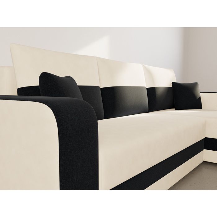 Harvey - Divano letto angolare reversibile a 4 posti con contenitore, in tessuto bicolore - Nero / Beige