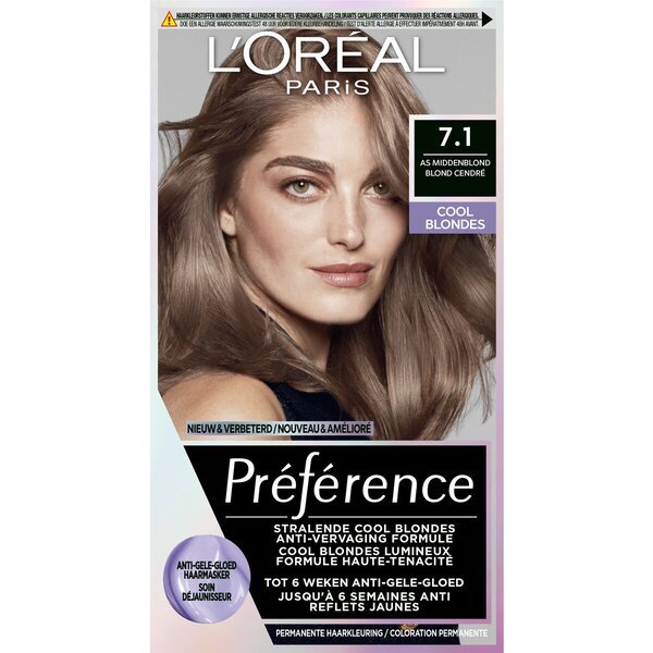 L'Oréal Paris Preference Cool Blondes 7.1 As Middenblond Permanente Haarkleuring<br>