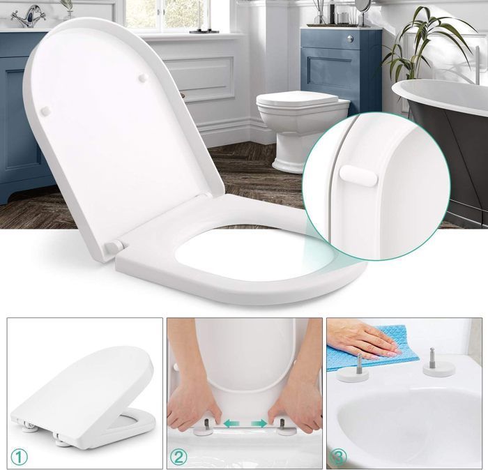 Universele toiletbril - HIMIMI - 45x36x5,3 cm, softclose toiletbril met eenvoudige installatie en reiniging, wit, D-vorm