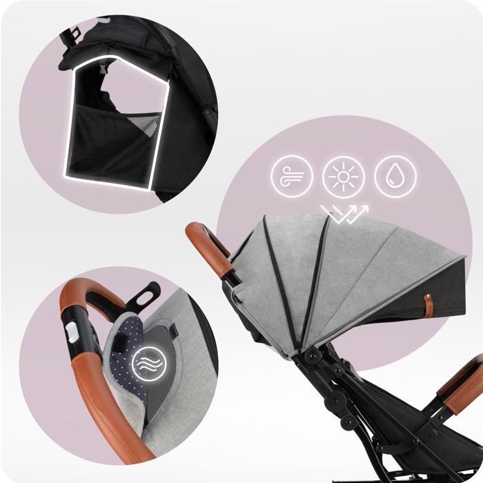 MoMi ESTELLE – Poussette Bébé Ultra Compacte – Légère 7,7 kg – Pliage à Une Main – Guidon Valise –  Gris