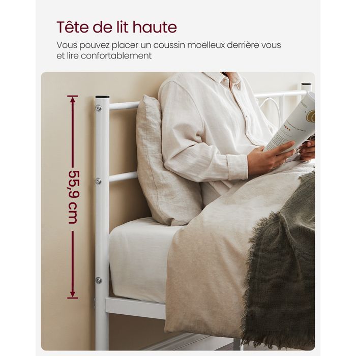 Estructura de cama VASAGLE de 140 x 190 cm con somier de láminas metálicas, cama doble, metal, fácil montaje, para habitación de invitados, blanca