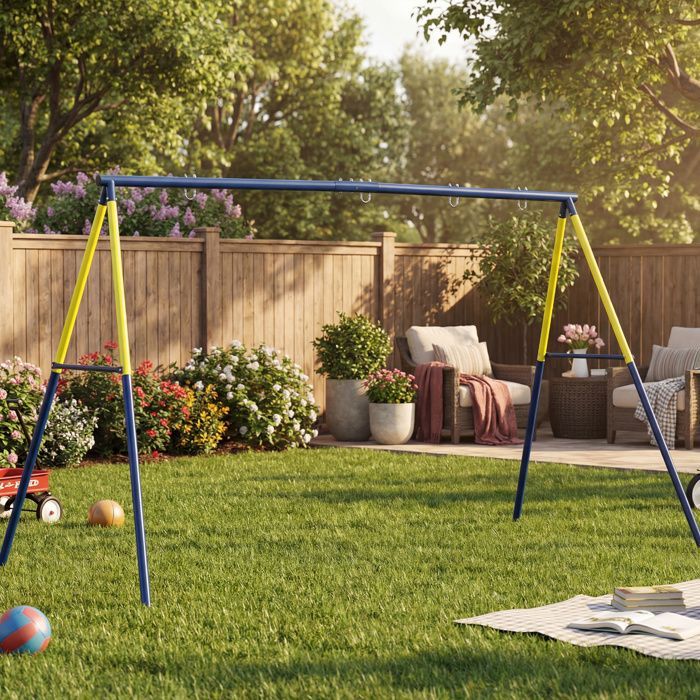 Children's swing set - AIYAPLAY - 150 kg load capacity - for nest seat and ladder - sturdy steel - 260x160x178cm - blue