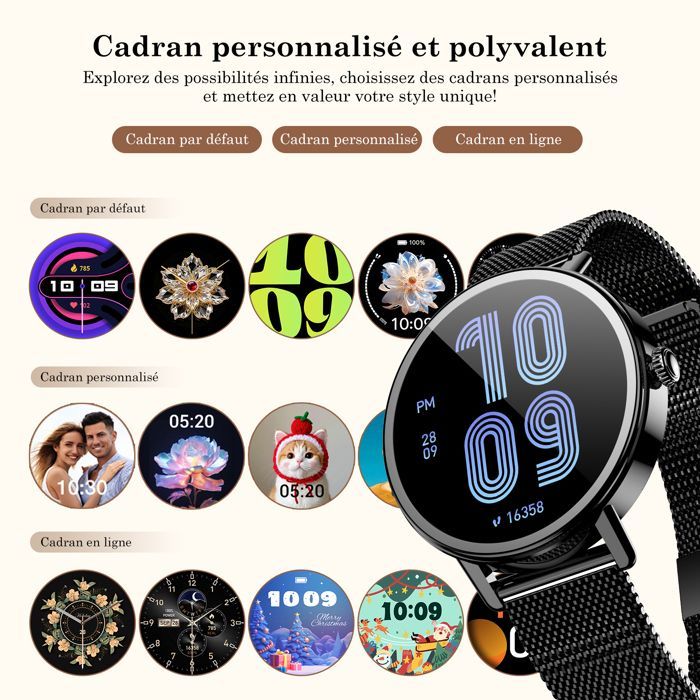 Smartwatch für Damen mit Bluetooth-Anruffunktion, 1,26-Zoll-HD-Display, Gesundheitsfunktionen für Frauen, über 100 Sportarten, Herzfrequenz-/SpO2-/Schlafüberwachung, Kalorienzähler, Geschenkidee für Frauen