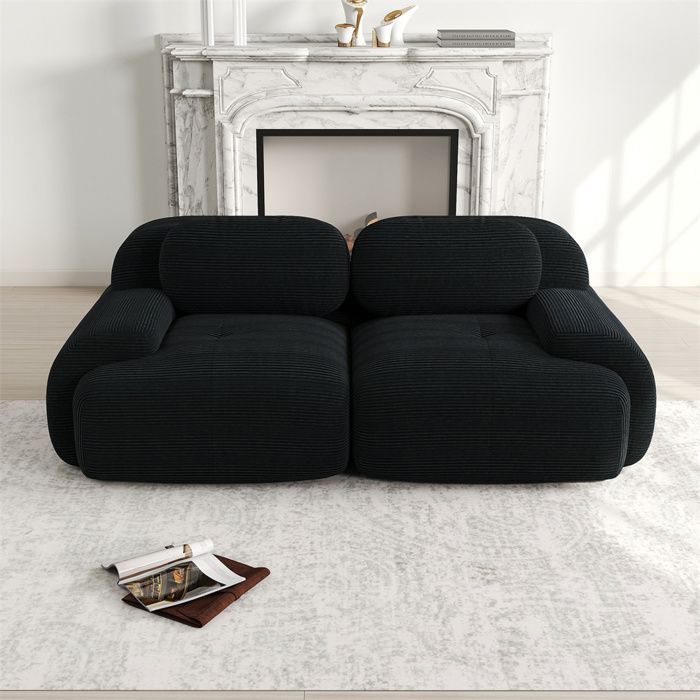 DRIPEX Canapé 2 places Loveseat 208cm en velours côtelé,Canapé modulable avec accoudoirs incurvés,entièrement compressé,Noir