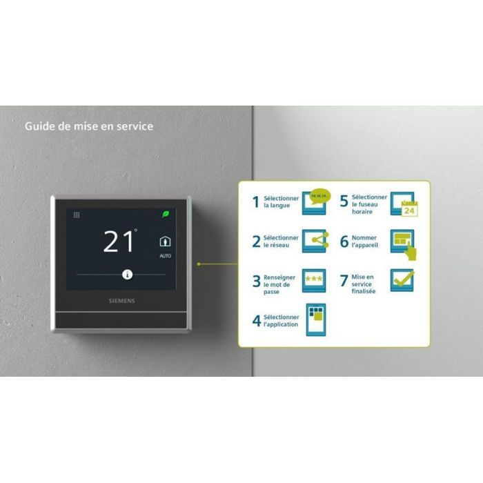 Termostato de ambiente - SIEMENS - RDS110 - Con cable, sin pilas - Conectado - Programable