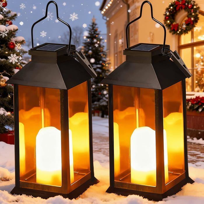 Outdoor solar lanterns, set of 2, hanging and waterproof garden lanterns.