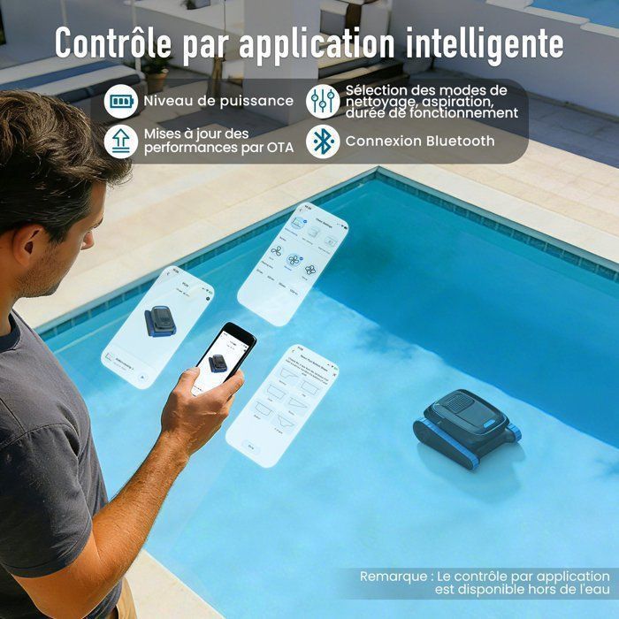 Robot Piscine AIRROBO CP40,Nettoyage Fond et Paroi, Autonomie 120min (170m²), Application, Grand Panier 4L