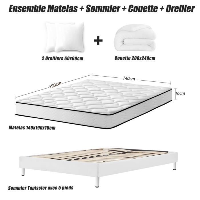 Mattress and Bed Base Set - FRIXOVEL - Memory Foam - 140x190x16 - Balanced - Black