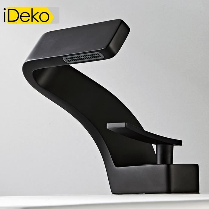 iDeko® Moderne Waterval Badkamermengkraan met Schildersdesign, Eéngreeps, Zwart, EU-standaard