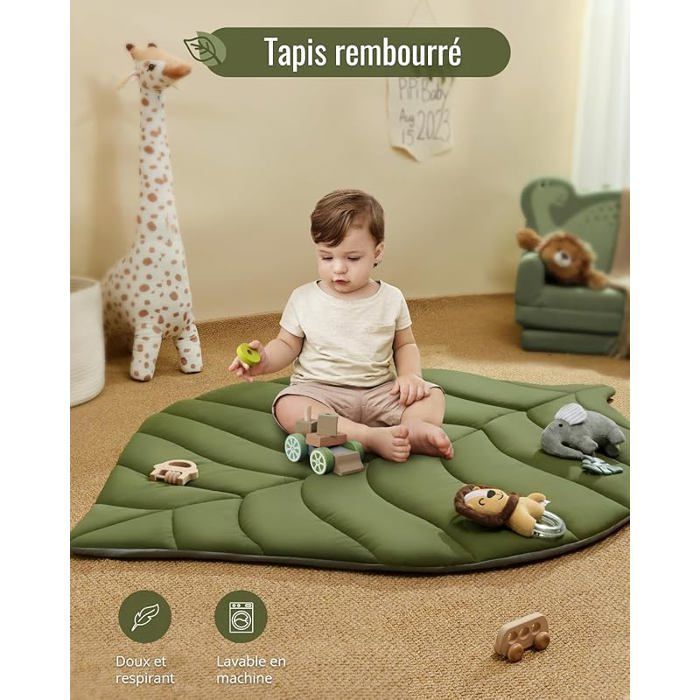 Baby Play Mat with Removable Arch, Leaf Shape, Baby Activity Mat with 6 Toys - Green Development F CHILDREN'S PLAY MAT