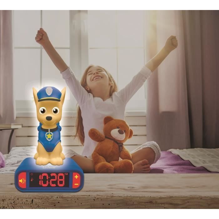 LEXIBOOK Digital Alarm Clock Night Light - Paw Patrol - Chase 3D Light and Sound - Blue - Child