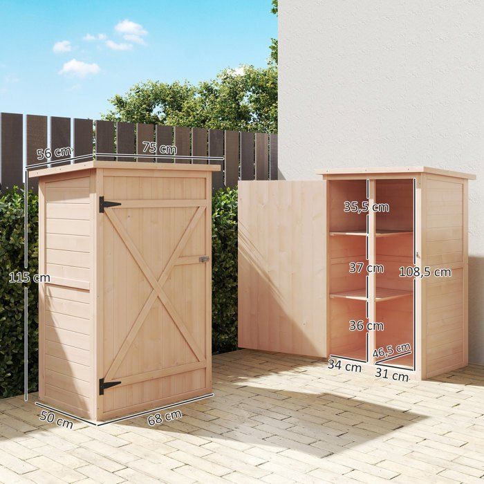 Armoire abri de jardin - remise pour outils - Outsunny - toit bitumé incliné porte verrouillable - bois - 75x56x115cm - naturel