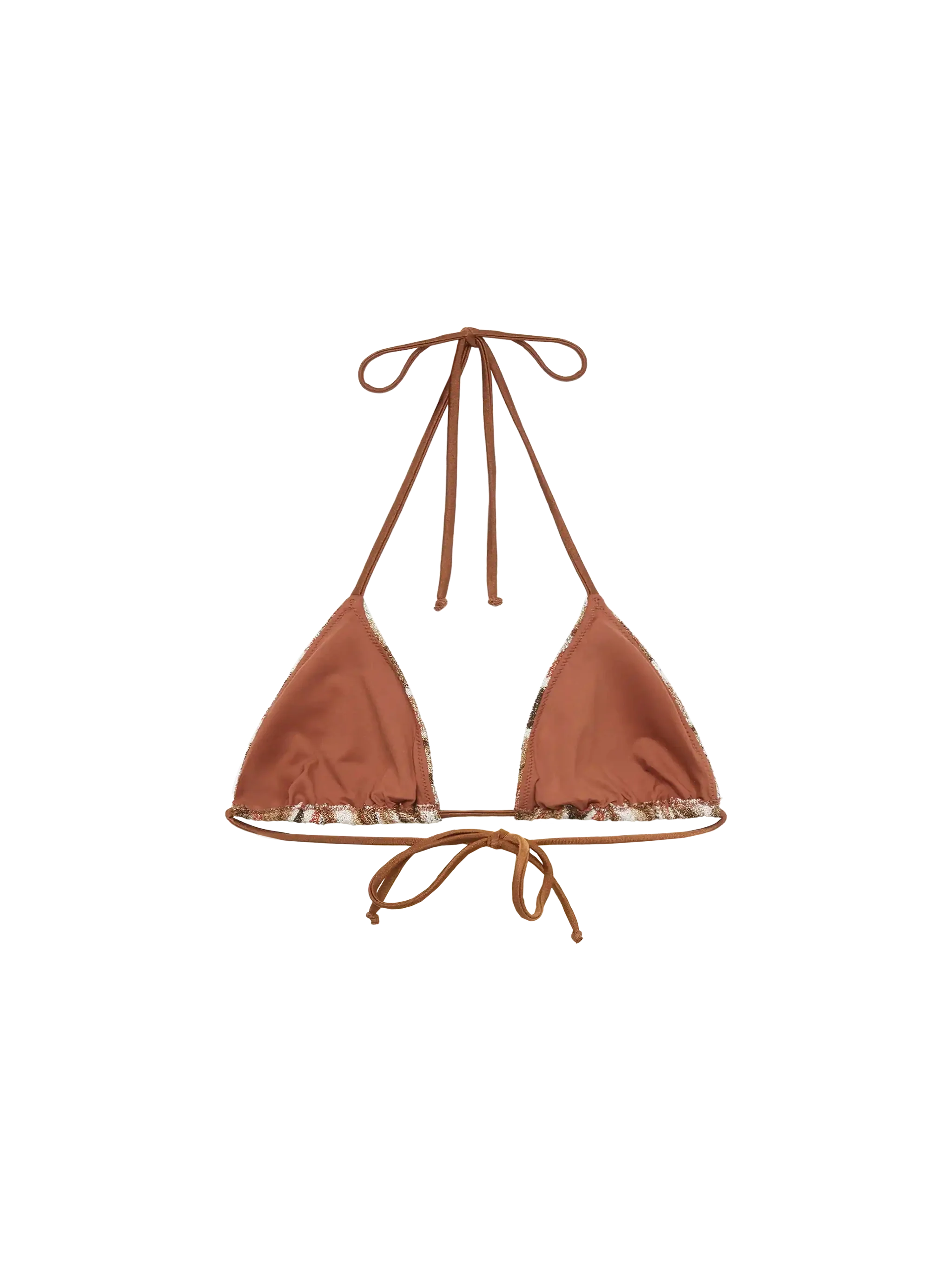 Top triangular Leah en tejido raschel con estampado de espiga.