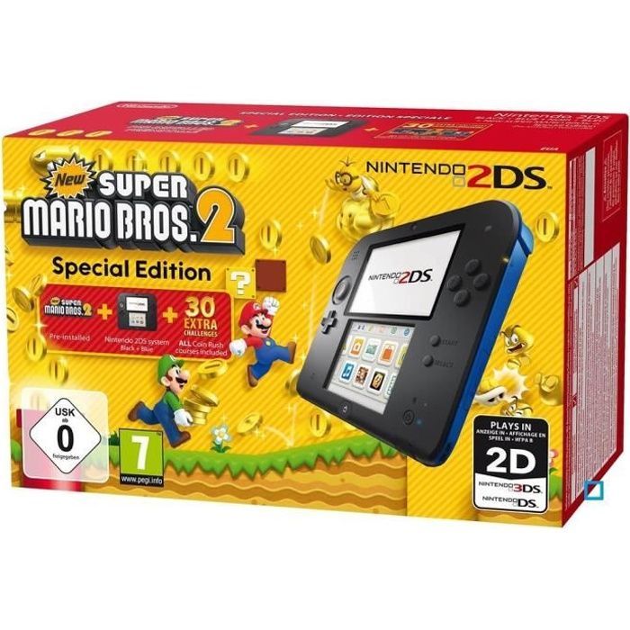 Consola Nintendo 2DS • Negra y Azul + New Super Mario Bros. 2 (Preinstalado)