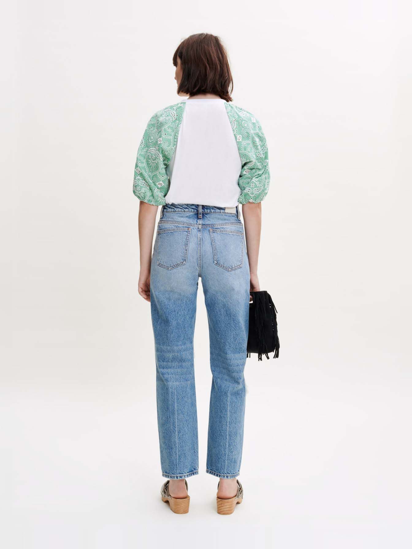 Tricou din amestec de materiale - Alb