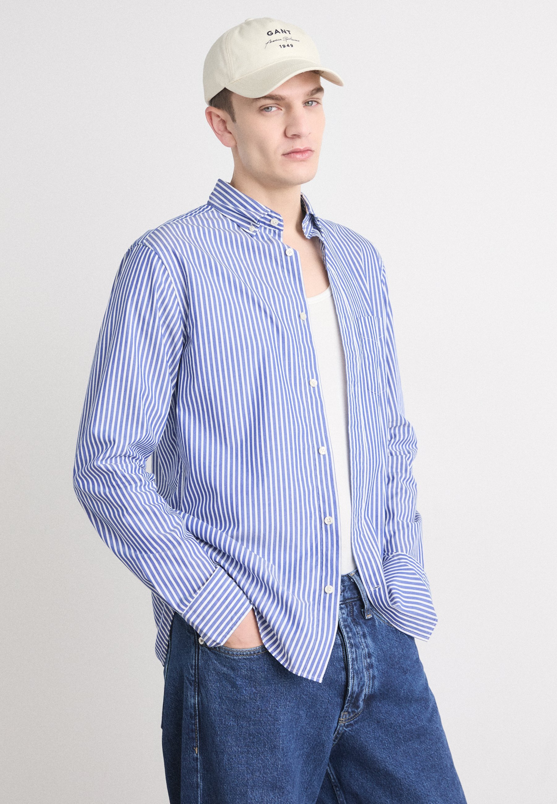 GANT REG POPLIN STRIPE - Hemd - marine weiß