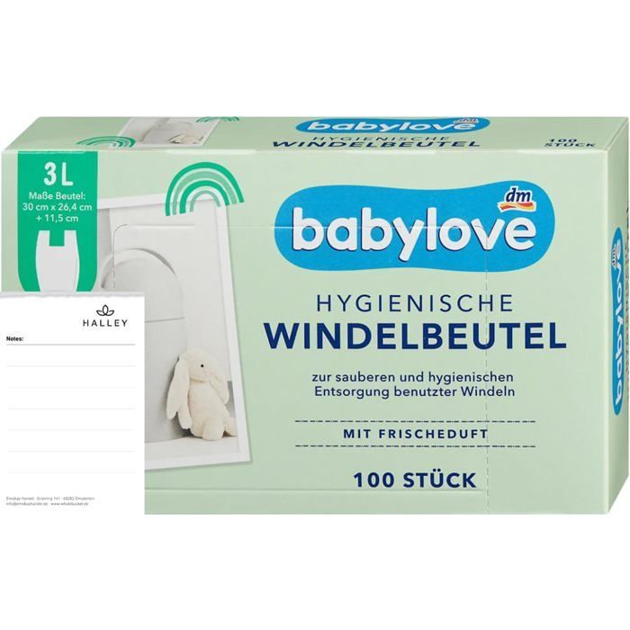 Babylove Lot De 100 Sacs À Couches Hygiéniques Parfumés 3 Litres Avec Anses Pratiques Idéal Pour Les Couches Usagées En Déplacemen