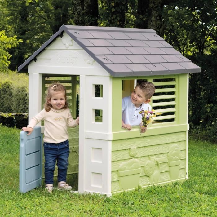 Smoby Life - Jolie Maison - Design Moderne - Portillon, Fenêtres avec Persiennes - Matière Recyclée - Dès 2 ans