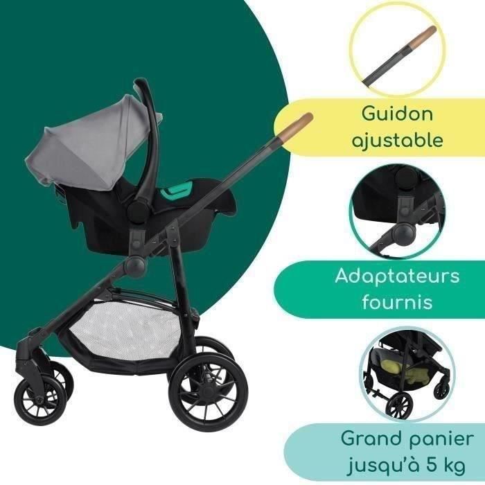 BEBECONFORT HAZE Poussette 3 en 1, Assise transformable en nacelle + siège auto i-Size + habillage pluie, 0-22kg, Tinted Gray