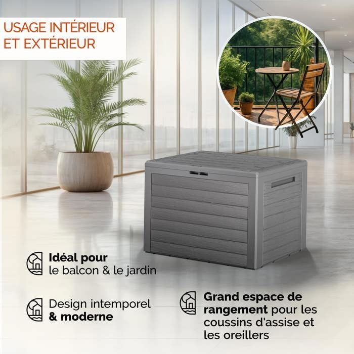Coffre de Jardin Casaria® Exterieur 190 L Gris - Caisse de rangement étanche - Malle avec poignées latérales pour Balcon