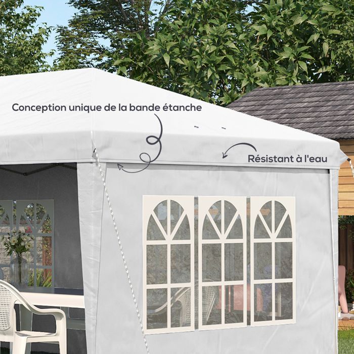 Tonnelle pop-up pliante - tente de réception - 3 x 6 m 3 cotés démontables blanc