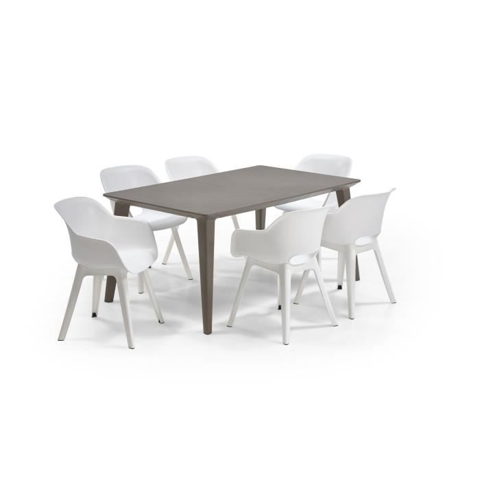 Mesa ALLIBERT GARDEN LIMA 160x100cm - Capuchino + 3 juegos de 2 sillones AKOLA Blanco - Resina