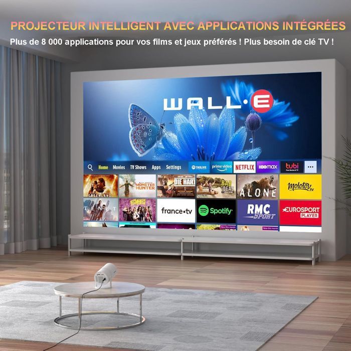 Proyector de vídeo - Miniproyector - 1280*720p, 150 ANSI, rotación de 180°, 40-130 pulgadas, WiFi 6, BT5.0, corrección trapezoidal
